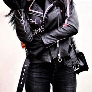 ZARA BLACK FAUX LEATHER GRAFFITI JACKET